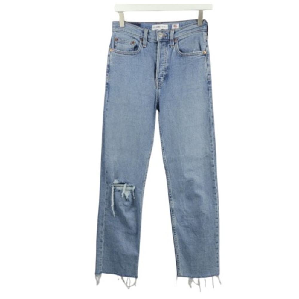 Re/Done Originals Straight Denim Jeans Factory Distress Raw Hem Ankle Size 25